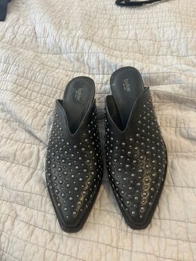 Botkier Black Studded Pointed-Toe Leather Mules size 9
